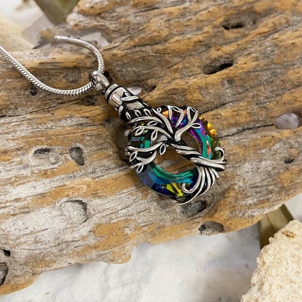 Cut Glass with Tree of Life Cremation pendant