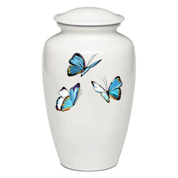 Classic Alloy Blue Butterflies Adult Urn