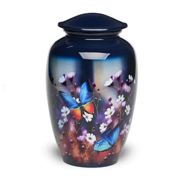 Dark Blue Floral Butterfly Adult Urn