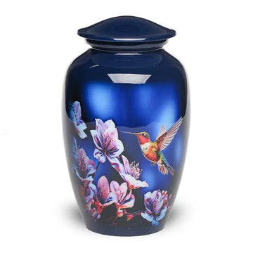 Dark Blue Floral Hummingbird Adult Urn